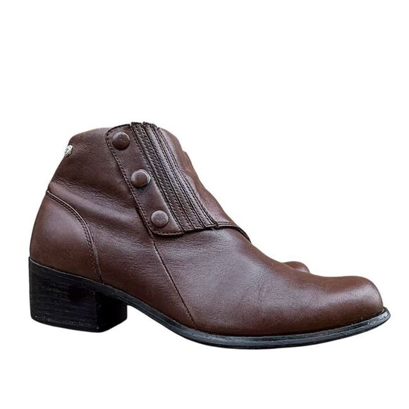 Ariat Spat II Women's Brown Leather Ankle Boots Size 9.5 Snap Detail Bootie - Picture 2 of 13